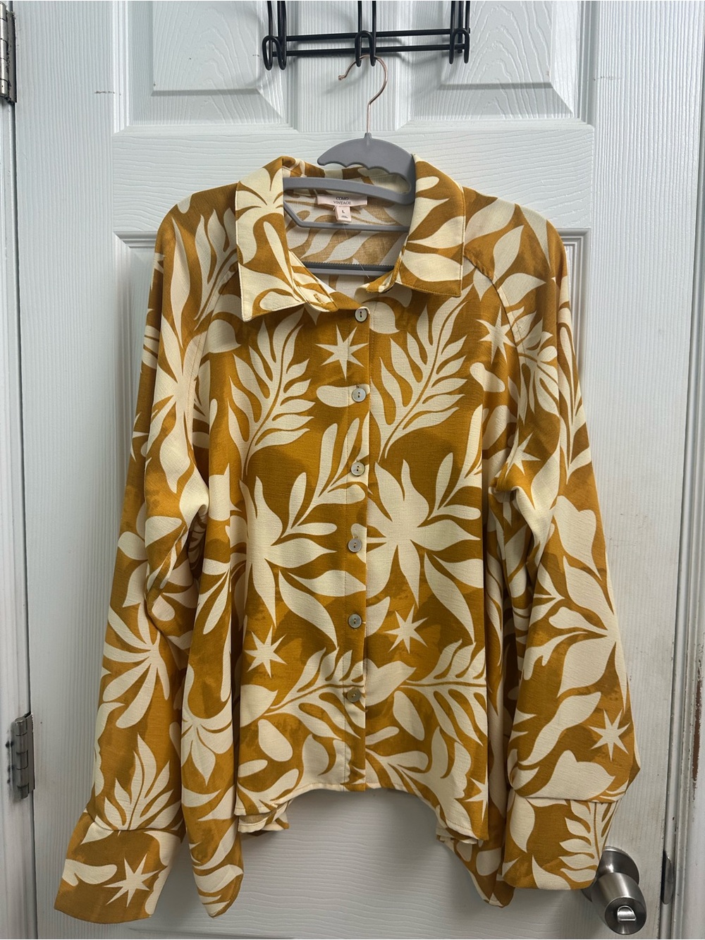 Como Vintage Mustard Yellow and Cream Tropical Print Blouse